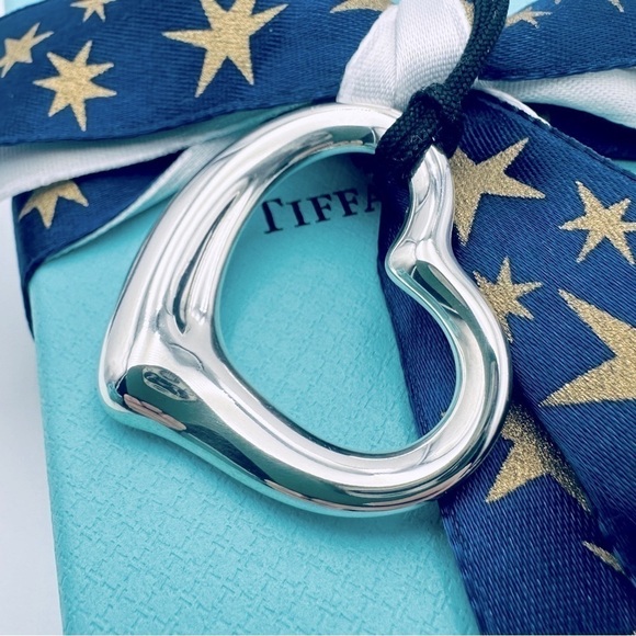 Tiffany & Co. 36 mm LARGE Open Heart Silk Cord Necklace with PACKAGING - Picture 3 of 9